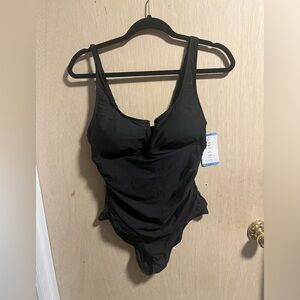 NWT Anne Cole black one piece swimsuit large upf 50